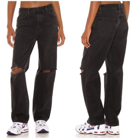 GRLFRND Denim - GRLFRND Boyfriend Jeans Amanda Mid Rise  Wide Leg Relaxed in Downtown Black 25